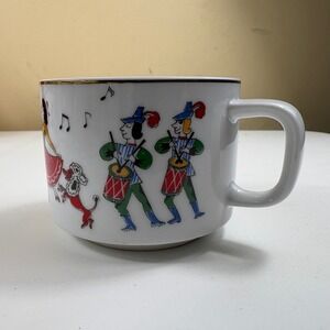 Hellerware Mug White Ceramic French Flag Dancing Figures Gold Rim Coffee Cup